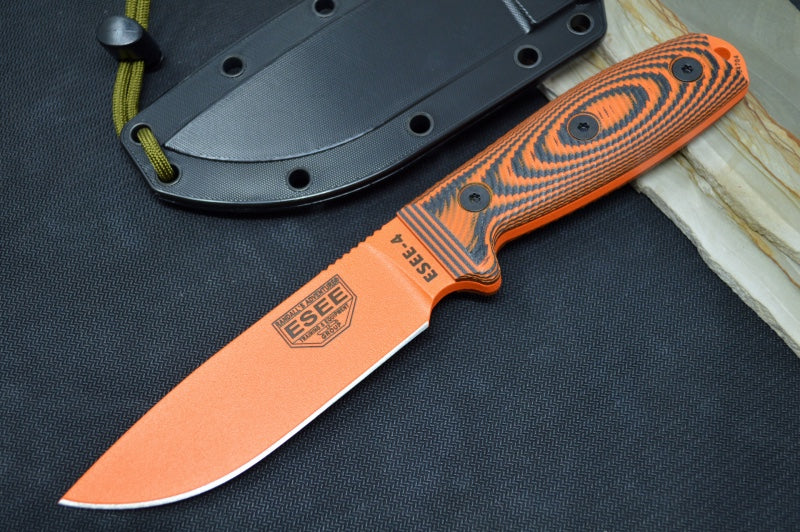 Esee Knives Model 4 - 3D Orange & Black G-10 Handle / 1095 Steel / Orange Textured Powdered Coated Blade 4POR-006 - Northwest Knives
