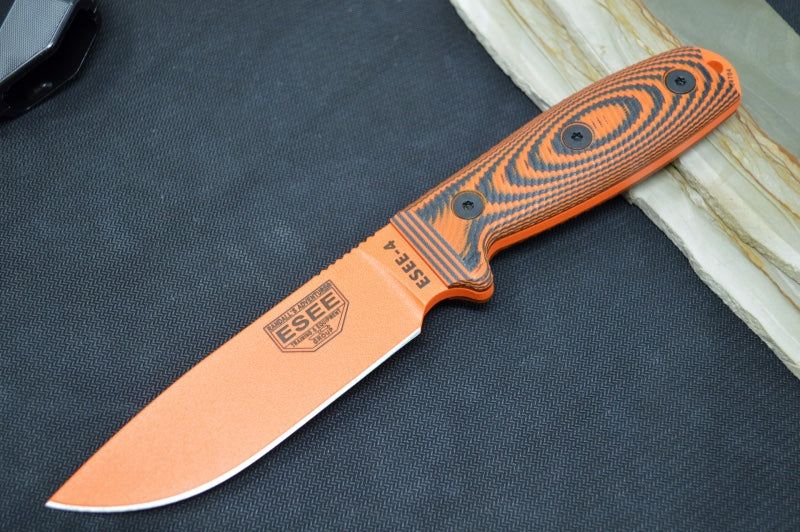 Esee Knives Model 4 - 3D Orange & Black G-10 Handle / 1095 Steel / Orange Textured Powdered Coated Blade 4POR-006