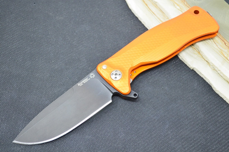 Lionsteel SR-11 Aluminum Integral Flipper - Orange Aluminum Handle / Sleipner Steel / Black Drop Point Blade SR11A-OB - Northwest Knives