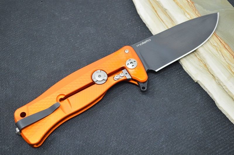 Lionsteel SR-11 Aluminum Integral Flipper - Orange Aluminum Handle / Sleipner Steel / Black Drop Point Blade SR11A-OB