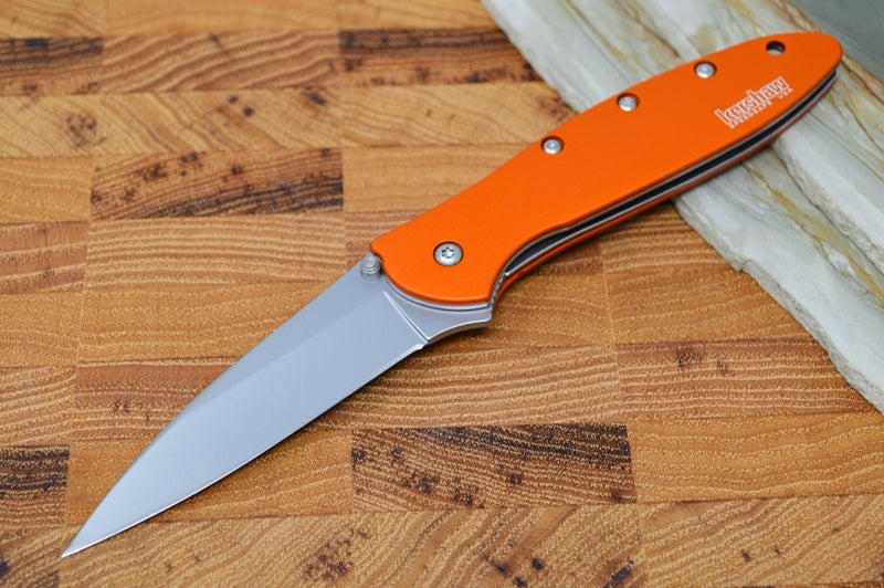 Kershaw 1660OR Leek Flipper - Stonewash 14C28N Blade / Orange Aluminum Handle - Northwest Knives