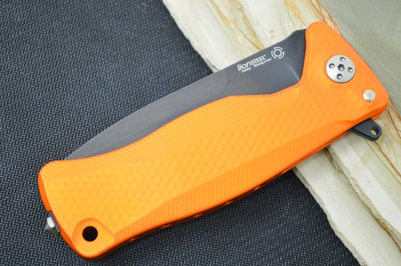 Lionsteel SR-11 Aluminum Integral Flipper - Orange Aluminum Handle / Sleipner Steel / Black Drop Point Blade SR11A-OB
