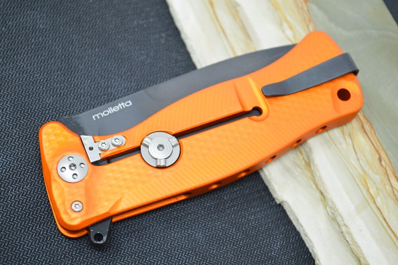 Lionsteel SR-11 Aluminum Integral Flipper - Orange Aluminum Handle / Sleipner Steel / Black Drop Point Blade SR11A-OB