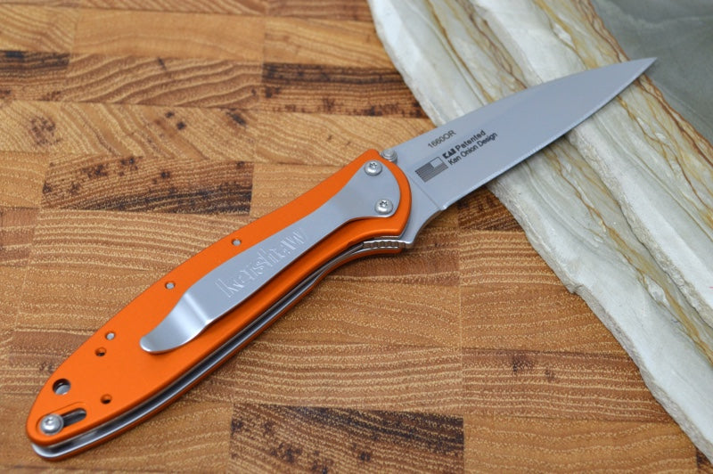 Kershaw 1660OR Leek Flipper - Stonewash 14C28N Blade / Orange Aluminum Handle