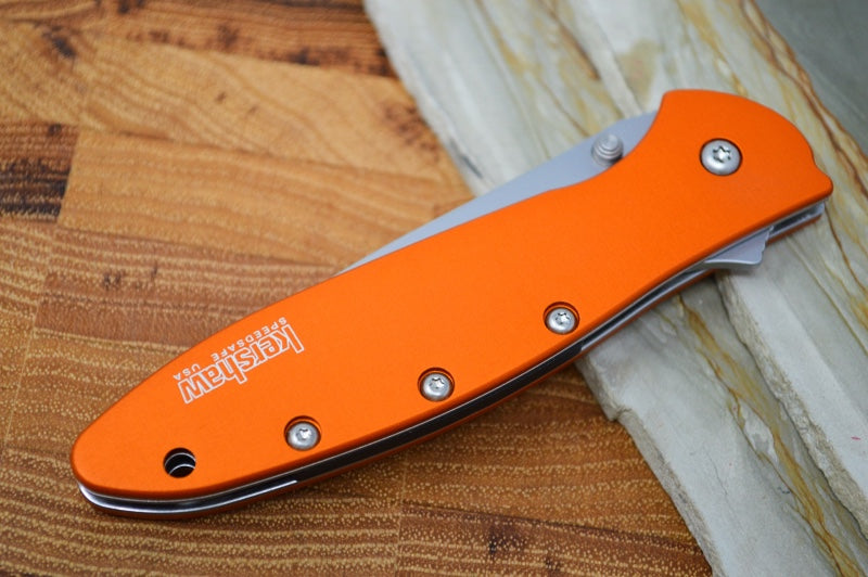 Kershaw 1660OR Leek Flipper - Stonewash 14C28N Blade / Orange Aluminum Handle - Northwest Knives