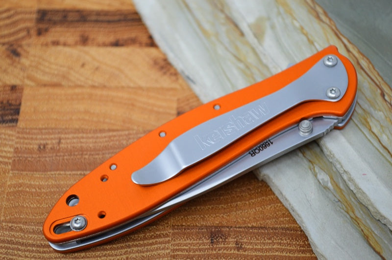 Kershaw 1660OR Leek Flipper - Stonewash 14C28N Blade / Orange Aluminum Handle