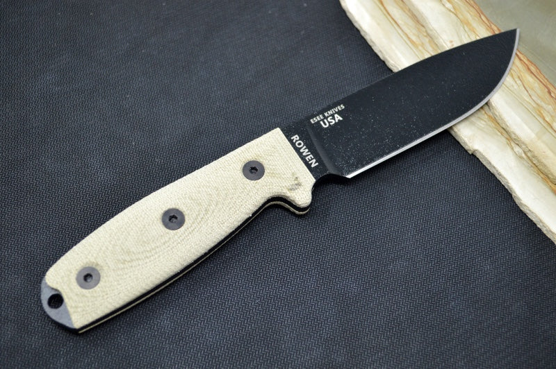 Esee Knives Model 4 - 3D Green Canvas Micarta Handle / 1095 Steel / Black Textured Powdered Coated Blade 4PB-017