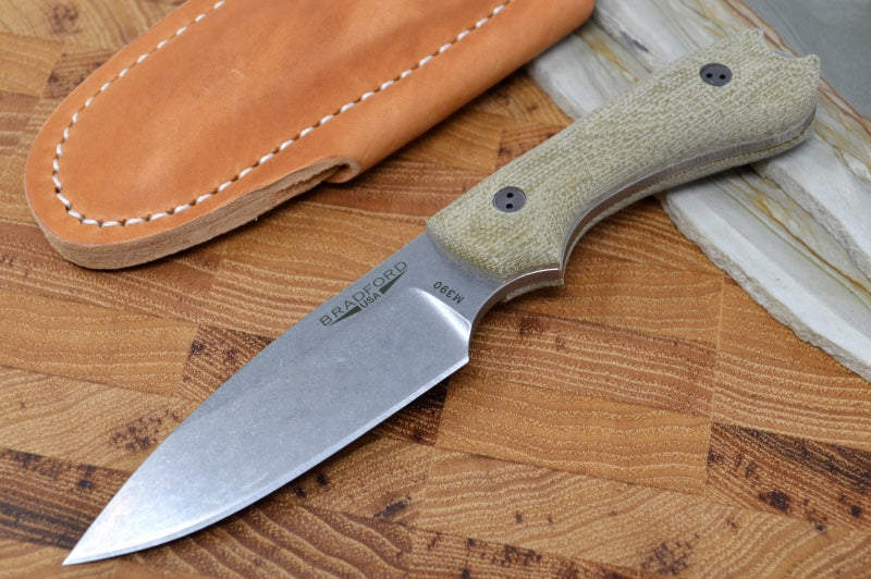Bradford Knives Guardian 3 - 3D OD Green Micarta Handle / Stonewash M390 Blade / Sabre Grind 3S-102-M390 - Northwest Knives