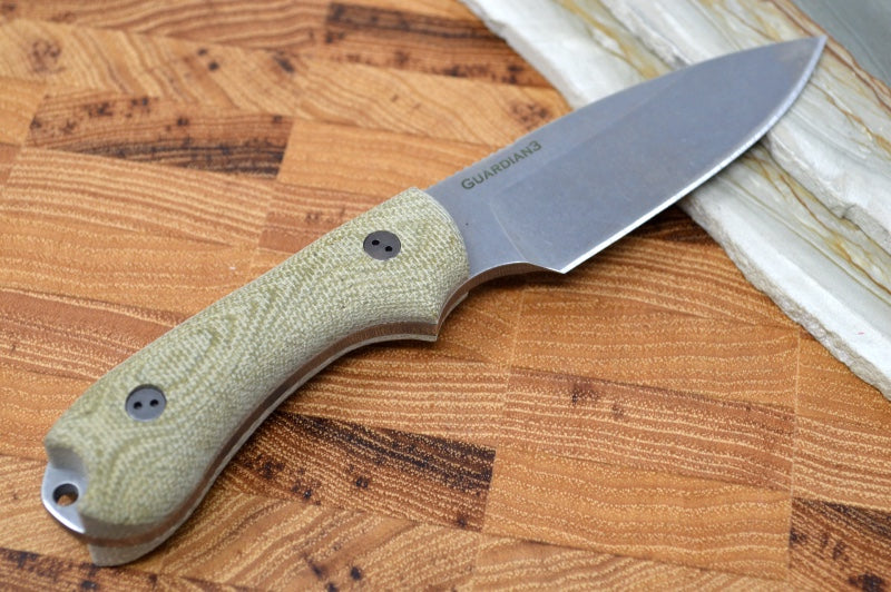 Bradford Knives Guardian 3 - 3D OD Green Micarta Handle / Stonewash M390 Blade / Sabre Grind