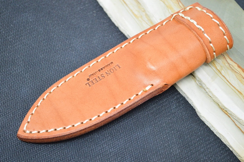 Lionsteel M1 Hunting Knife Fixed Blade - Santos Wood Handle / M390 Drop Point Blade / Leather Sheath M1ST