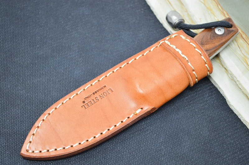 Lionsteel M1 Hunting Knife Fixed Blade - Santos Wood Handle / M390 Drop Point Blade / Leather Sheath M1ST