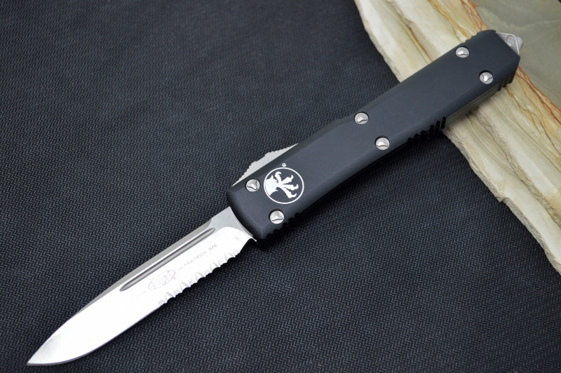 Microtech Ultratech OTF - Satin Finish / Single Edge with Partial Serrate / Black Anodized Aluminum Handle 121-5 - Northwest Knives