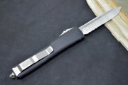 Microtech Ultratech OTF - Satin Finish / Single Edge with Partial Serrate / Black Anodized Aluminum Handle 121-5 - Northwest Knives
