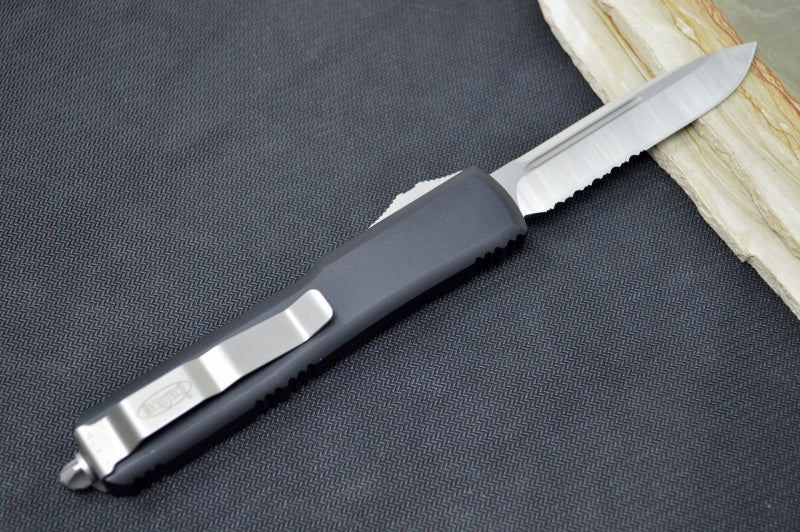 Microtech Ultratech OTF - Satin Finish / Single Edge with Partial Serrate / Black Anodized Aluminum Handle 121-5