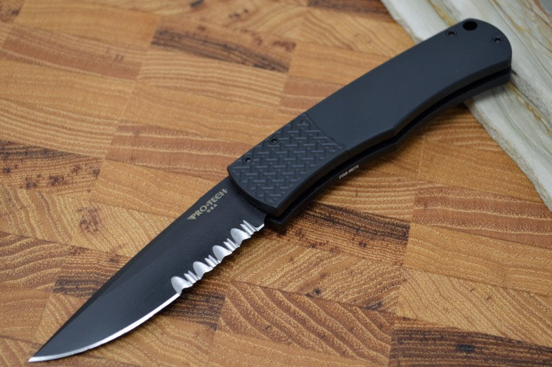 Pro Tech "Whiskers" Auto - Black Aluminum Handle - Bolster Release - Partial Serrate - Northwest Knives