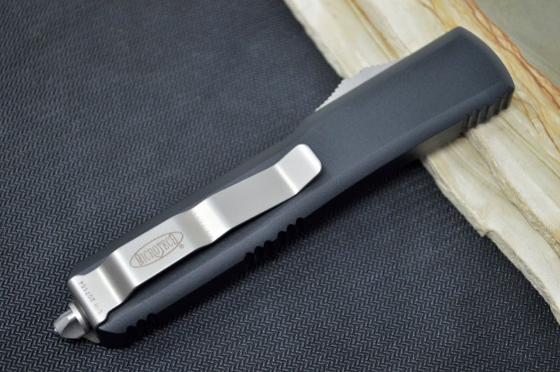Microtech Ultratech OTF - Satin Finish / Single Edge with Partial Serrate / Black Anodized Aluminum Handle 121-5 - Northwest Knives
