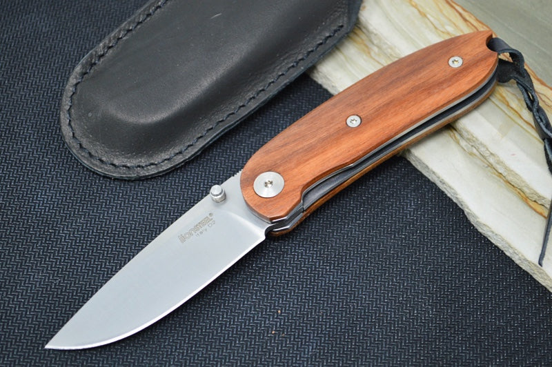 Lionsteel Mini Folder - Santos Wood Handle / D2 Steel / Leather Sheath - 8210ST - Northwest Knives