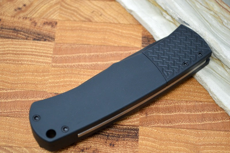 Pro Tech "Whiskers" Auto - Black Aluminum Handle - Bolster Release - Partial Serrate