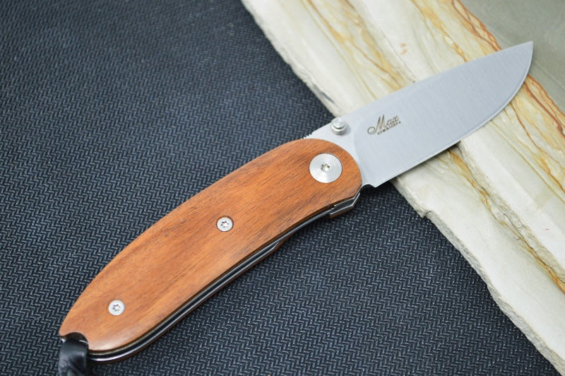 Lionsteel Mini Folder - Santos Wood Handle / D2 Steel / Leather Sheath - 8210ST - Northwest Knives