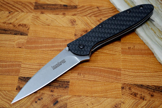 Kershaw 1660CF Leek Flipper - Satin Blade / Carbon Fiber Handle