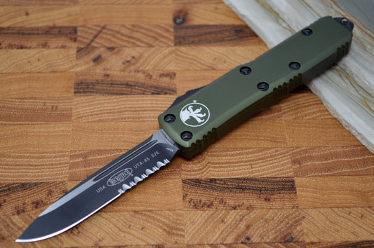 Microtech UTX-85 OTF - Single Edge Partial Serrate / Black Blade / OD Green Body - 231-2OD