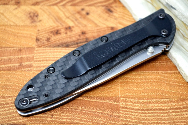Kershaw 1660CF Leek Flipper - Satin Blade / Carbon Fiber Handle