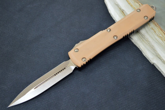 Microtech Ultratech Signature Series OTF - Dagger Blade / Bronzed Apocalyptic Finish / Tan G-10 Composite Handle / Bronzed Clip & Hardware 122-13APGTTAS