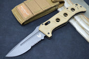 Benchmade 2750SGY-3 Adamas Knife Auto - Grey CPM-CruWear Drop Point Combo Blade / Desert Tan G-10 Handle - Northwest Knives