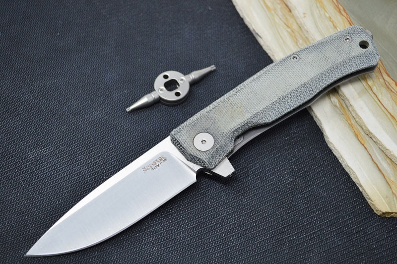 Lionsteel Myto Flipper - Satin Drop Point Blade / M390 Steel / Black Canvas Micarta MT01CVB - Northwest Knives