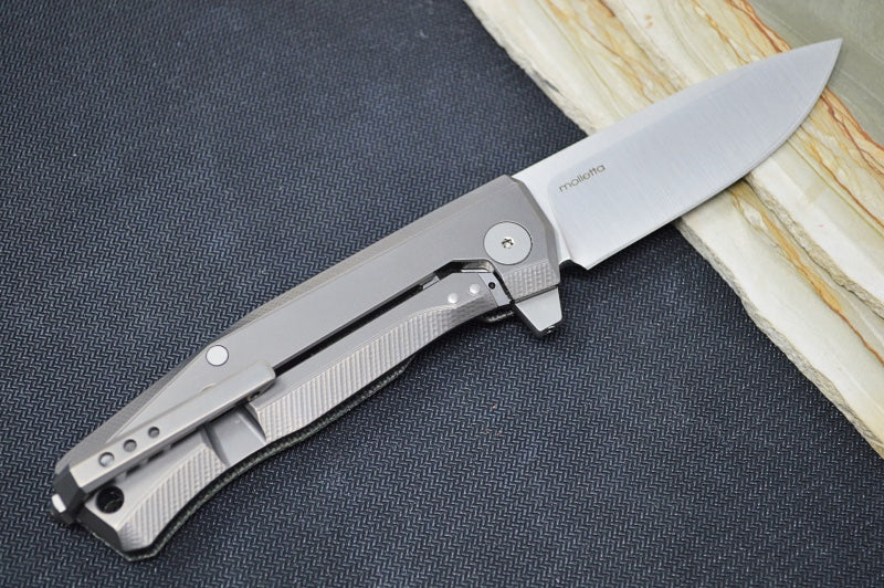 Lionsteel Myto Flipper - Satin Drop Point Blade / M390 Steel / Black Canvas Micarta MT01CVB - Northwest Knives