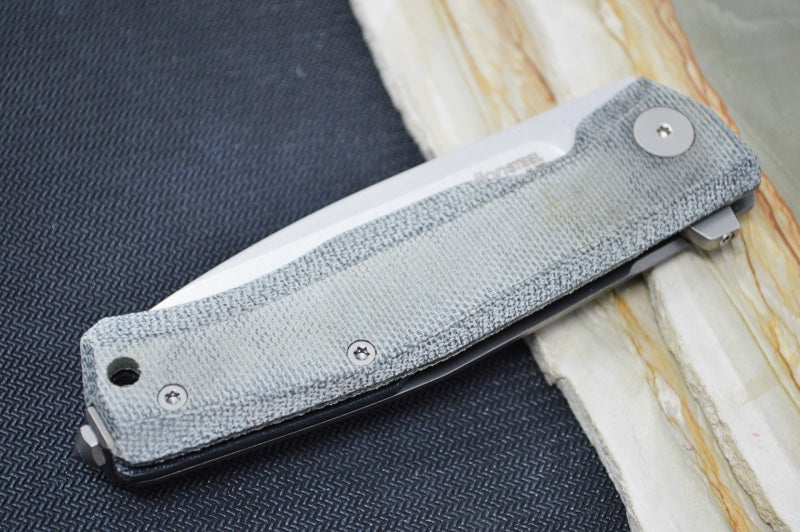 Lionsteel Myto Flipper - Satin Drop Point Blade / M390 Steel / Black Canvas Micarta MT01CVB - Northwest Knives