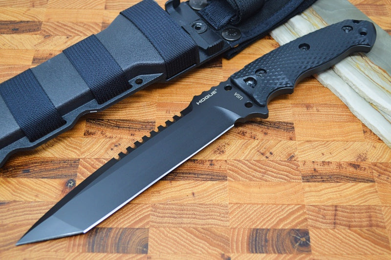 Hogue Knives EX F01 - Solid Black G-10 Handle Scales / Black A2 Tool Steel Blade / Tanto Blade 35109