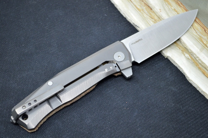 Lionsteel Myto Flipper - Satin Drop Point Blade / M390 Steel / Natural Canvas Micarta MT01CVN