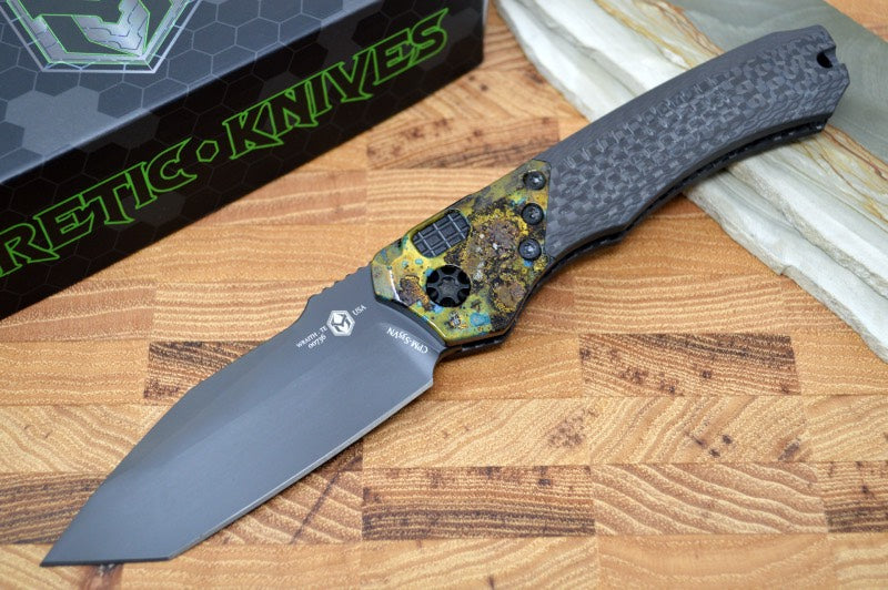 Heretic Knives Wraith Auto - Black DLC Tanto Blade / Carbon Fiber Handle H100-6A-CBr - Northwest Knives