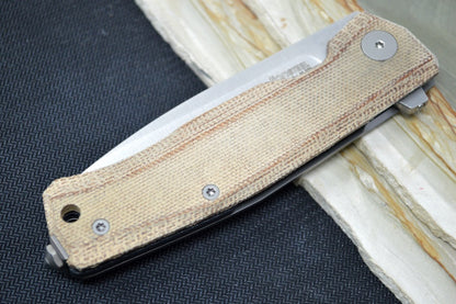 Lionsteel Myto Flipper - Satin Drop Point Blade / M390 Steel / Natural Canvas Micarta MT01CVN