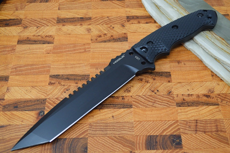 Hogue Knives EX F01 - Solid Black G-10 Handle Scales / Black A2 Tool Steel Blade / Tanto Blade 35109
