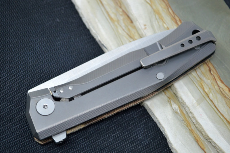 Lionsteel Myto Flipper - Satin Drop Point Blade / M390 Steel / Natural Canvas Micarta MT01CVN