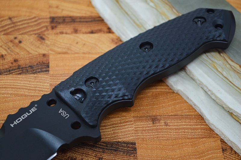 Hogue Knives EX F01 - Solid Black G-10 Handle Scales / Black A2 Tool Steel Blade / Tanto Blade 35109