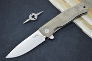 Lionsteel Myto Flipper - Satin Drop Point Blade / M390 Steel / Green Canvas Micarta MT01CVG - Northwest Knives