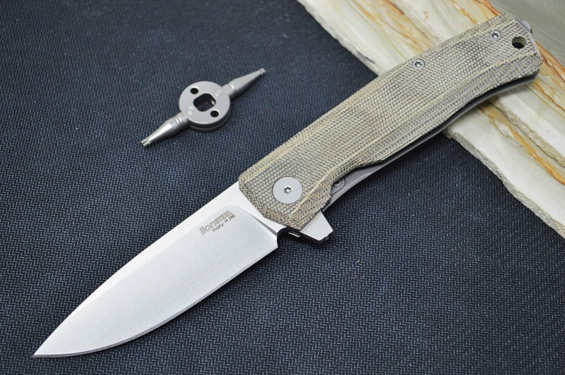 Lionsteel Myto Flipper - Satin Drop Point Blade / M390 Steel / Green Canvas Micarta MT01CVG - Northwest Knives