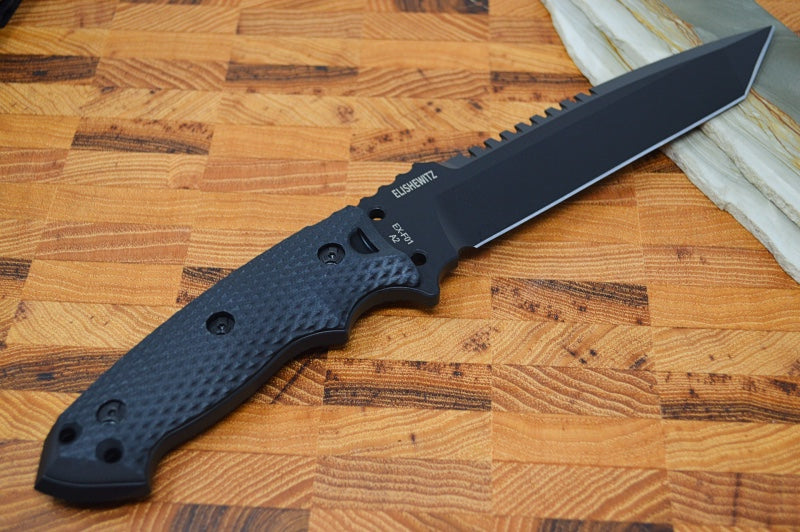 Hogue Knives EX F01 - Solid Black G-10 Handle Scales / Black A2 Tool Steel Blade / Tanto Blade 35109