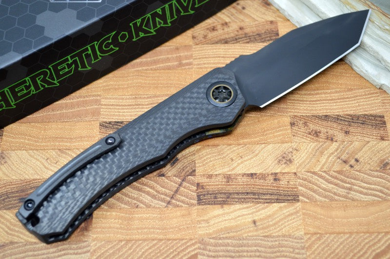 Heretic Knives Wraith Auto - Black DLC Tanto Blade / Carbon Fiber Handle H100-6A-CBr - Northwest Knives