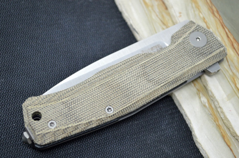 Lionsteel Myto Flipper - Satin Drop Point Blade / M390 Steel / Green Canvas Micarta MT01CVG