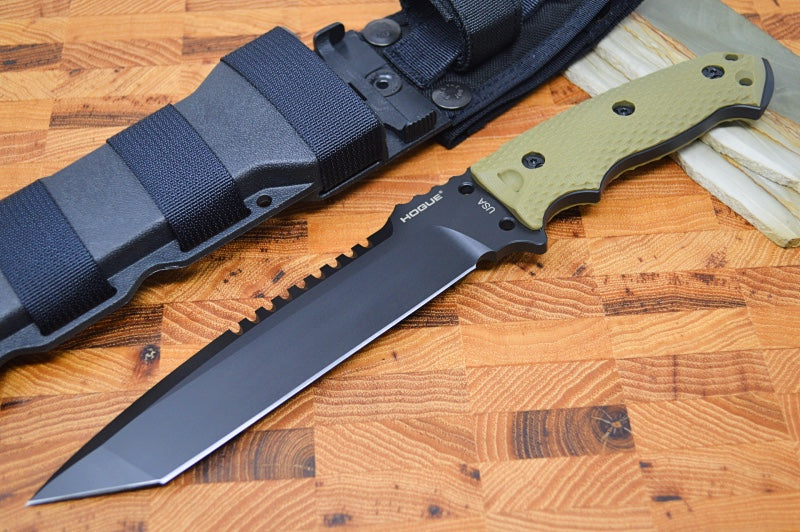 Hogue Knives EX F01 - Solid OD Green G-10 Handle Scales / Black A2 Tool Steel Blade / Tanto Blade 35108