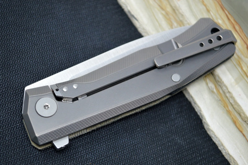 Lionsteel Myto Flipper - Satin Drop Point Blade / M390 Steel / Green Canvas Micarta MT01CVG