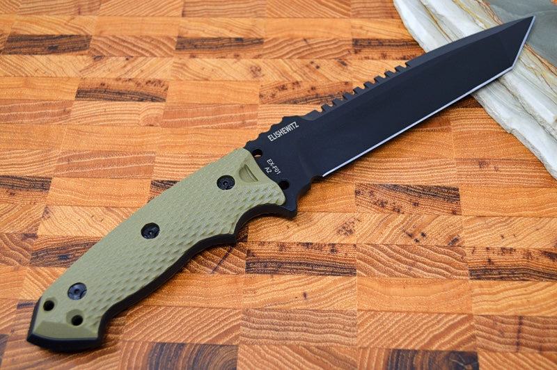 Hogue Knives EX F01 - Solid OD Green G-10 Handle Scales / Black A2 Tool Steel Blade / Tanto Blade 35108
