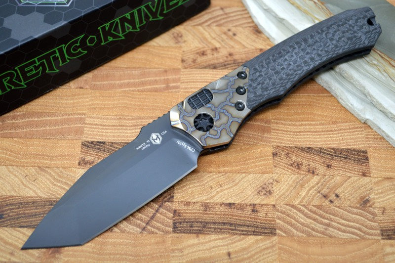 Heretic Knives Wraith Auto - Black DLC Tanto Blade / Carbon Fiber Handle H100-6A-FTi