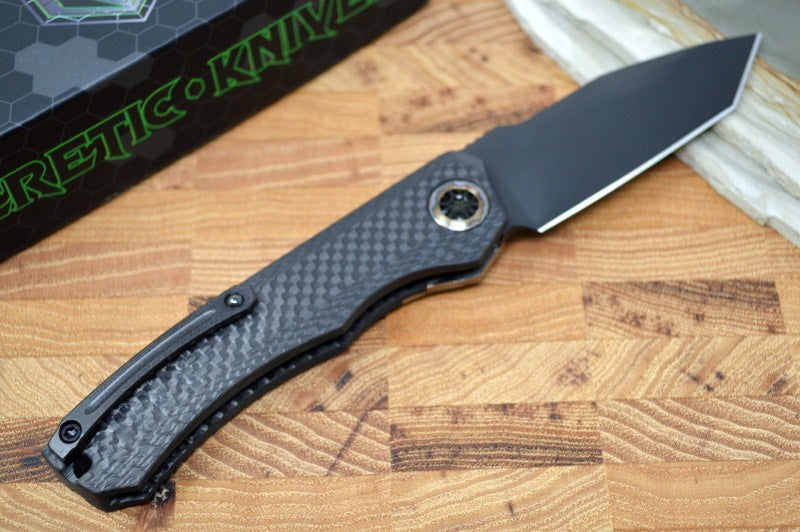 Heretic Knives Wraith Auto - Black DLC Tanto Blade / Carbon Fiber Handle H100-6A-FTi
