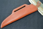 Tops Earth Skills Fixed Blade - 1095 Steel / Tan Canvas Handle / Brown Leather Sheath ESK-01 - Northwest Knives
