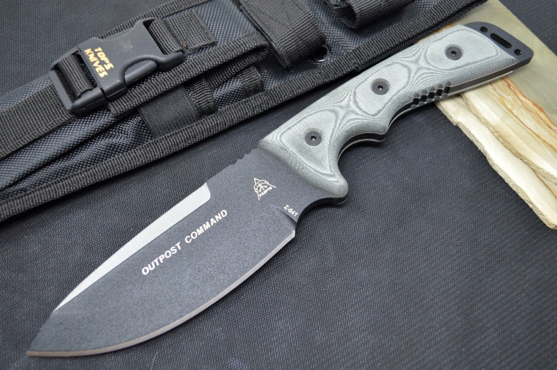 Tops Outpost Command Fixed Blade - 1095 Steel / Black Linen Micarta Handle / Black Ballistic Nylon OC01